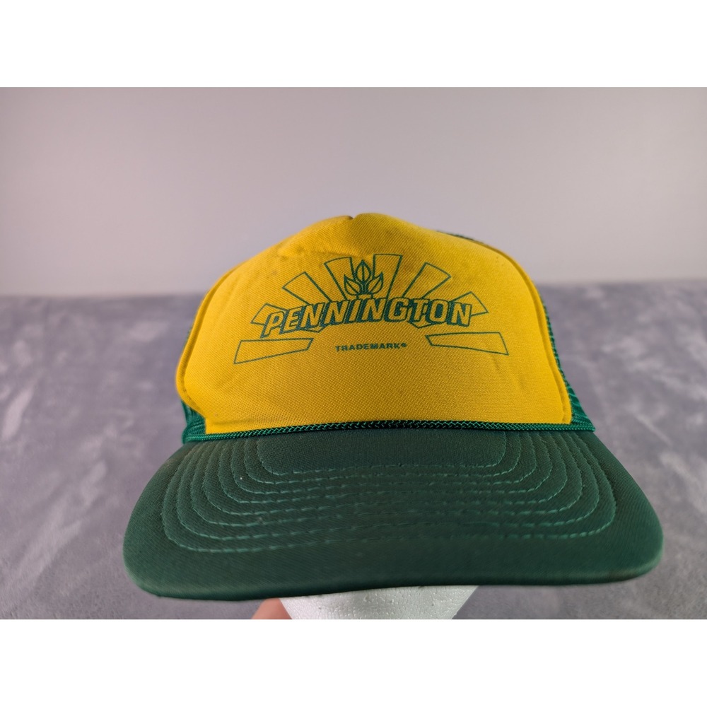 VTG Pennington Seed Otto Cap Trucker Hat Green Yellow Mesh Snapback Padded